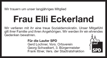 Traueranzeige von Elli Eckerland von Pegnitz-Zeitung